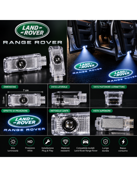 2x Luci Sottoporta LED Land Rover Range Rover con Proiettore Logo – Luci Portiera 7x2,5 cm