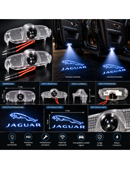 2x Luci Sottoporta LED Jaguar con Proiettore Logo e Scritta – Luci Portiera 7x3 cm