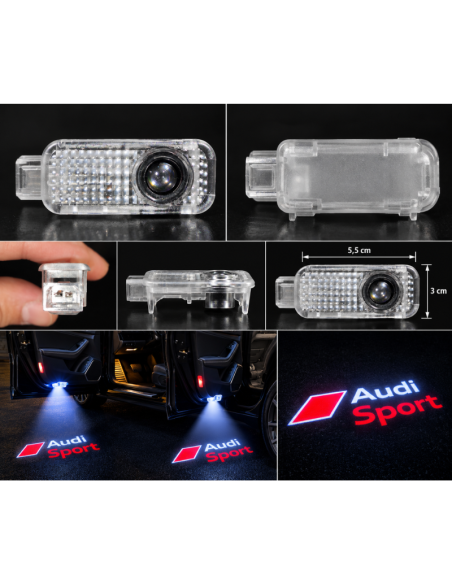 2x Luci Sottoporta LED Audi Sport con Proiettore Logo – Luci Portiera 5,5x3 cm