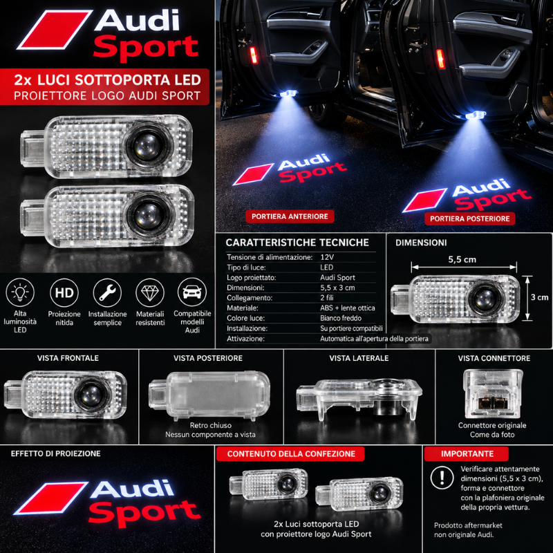 2x Luci Sottoporta LED Audi Sport con...