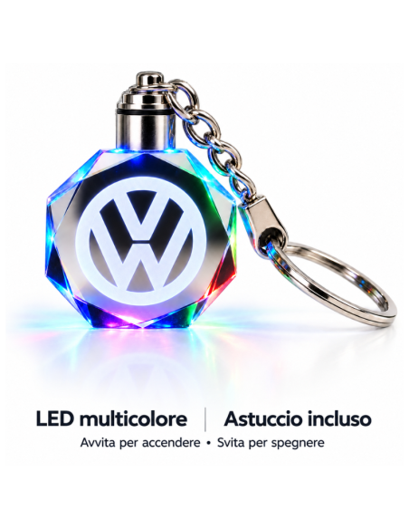Portachiavi LED Multicolore con Logo Volkswagen VW e Astuccio