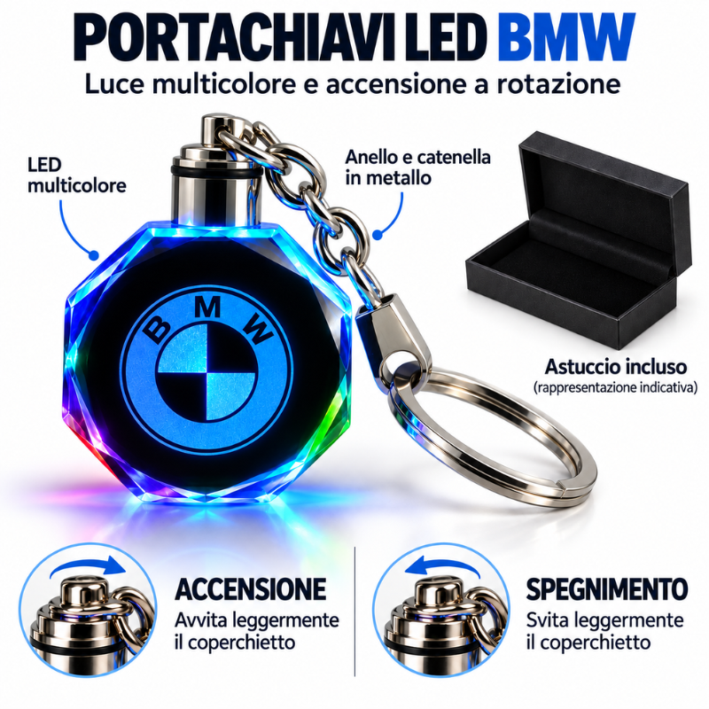 Portachiavi LED Multicolore con Logo BMW e...