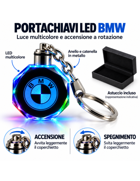Portachiavi LED Multicolore con Logo BMW e Astuccio