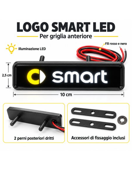 Logo LED Smart – Stemma Luminoso per Griglia Anteriore 10x2,5 cm, 1 Pezzo