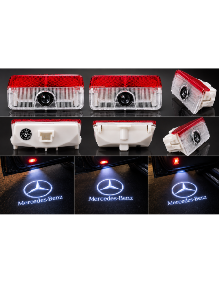 2x Luci Sottoporta LED Mercedes-Benz con Filo Proiettore Logo e Scritta – Luci Portiera 7x5 cm