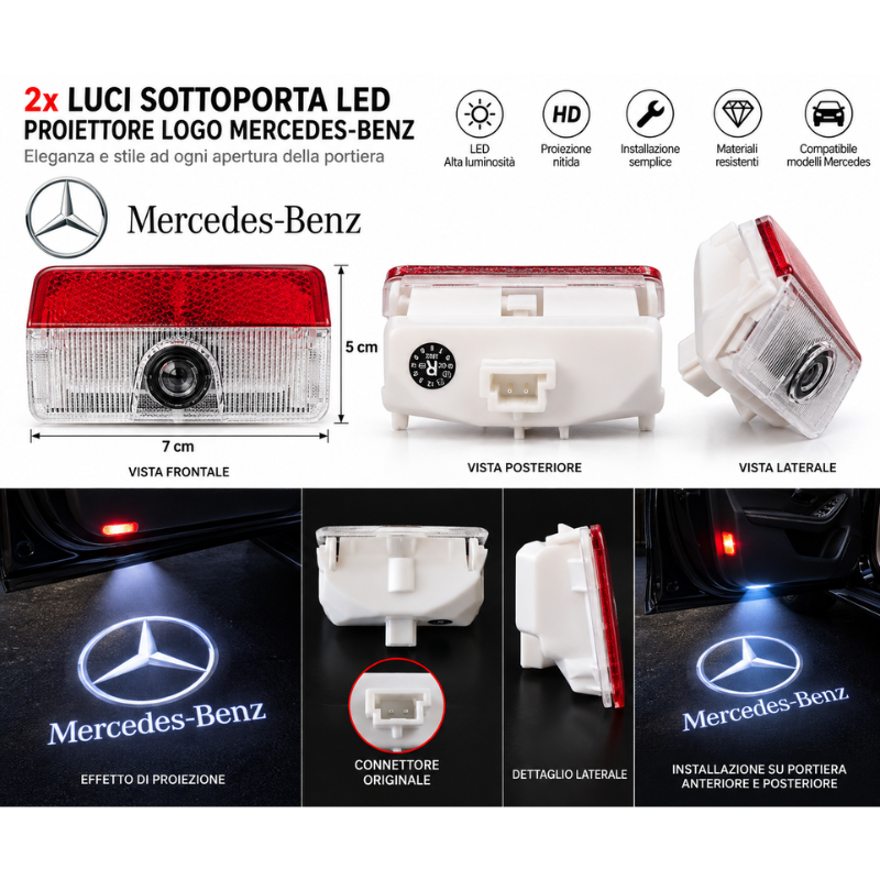 2x Luci Sottoporta LED Mercedes-Benz con Filo...