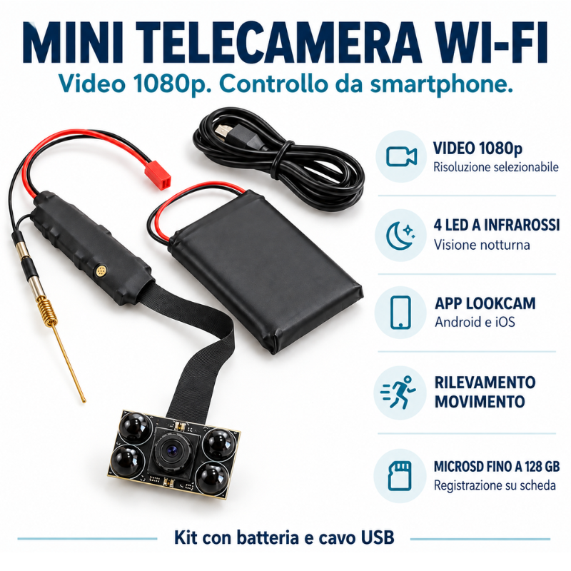 Mini Telecamera Wi-Fi 1080p con Visione...