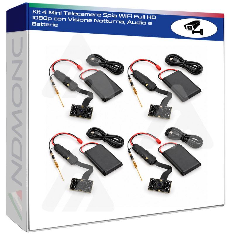 Kit 4 Mini Telecamere Spia WiFi Full HD 1080p...