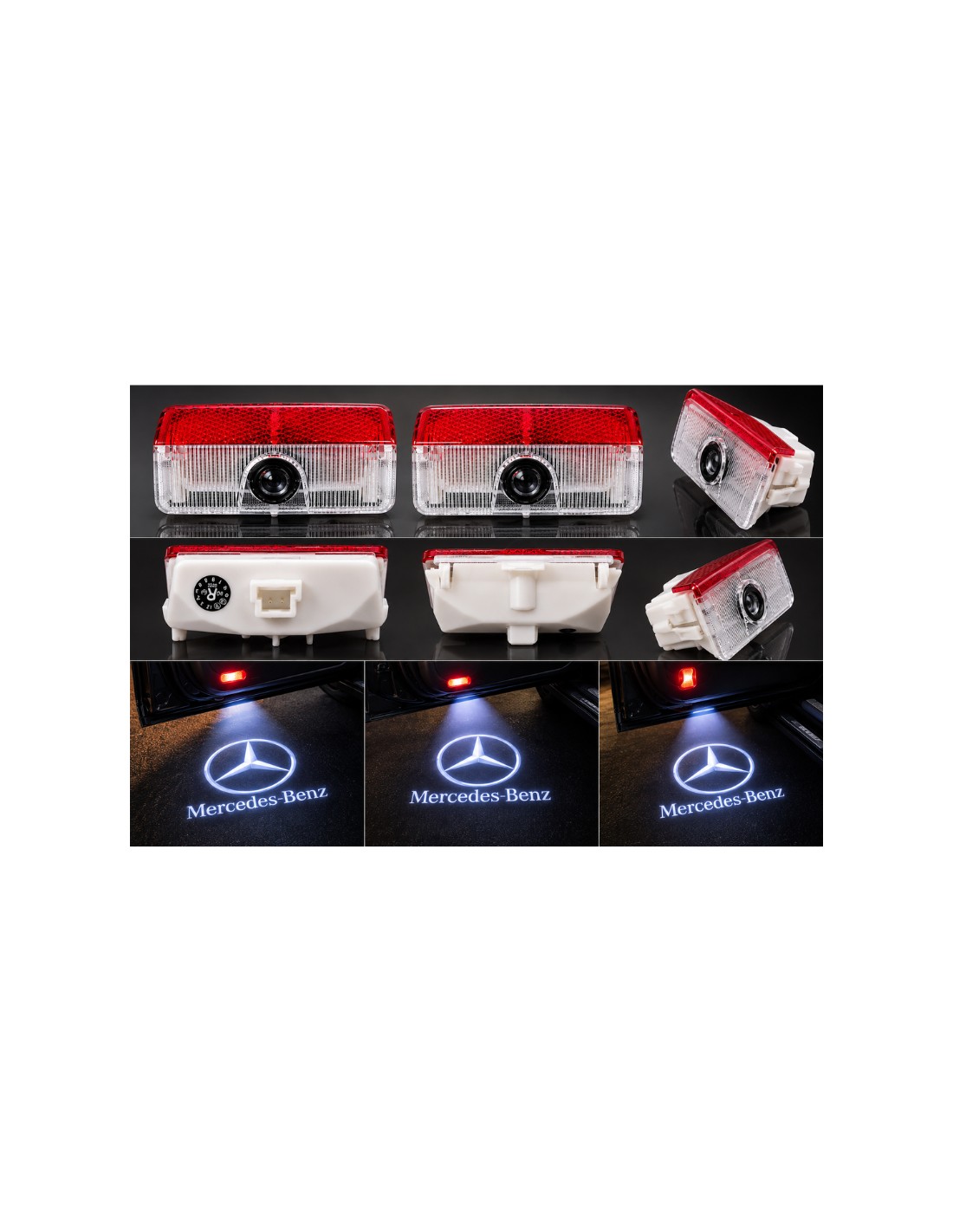 Mercedes-Benz wired LED door logo lights - product and projection