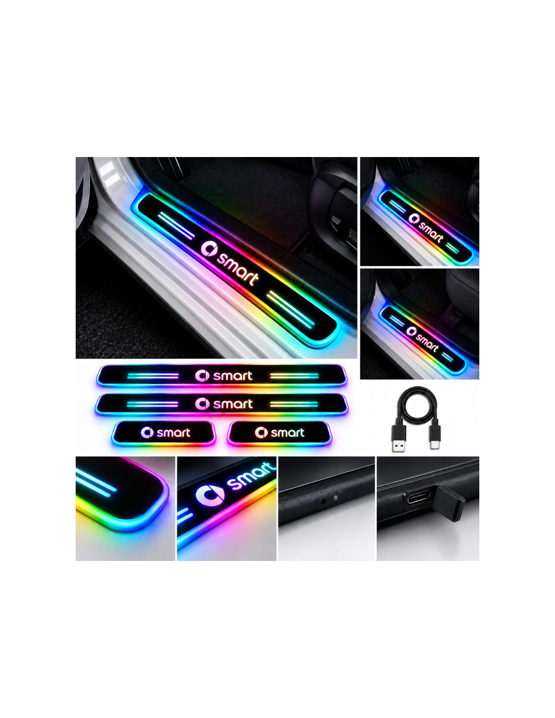 Smart RGB LED door sill plates, four-piece set