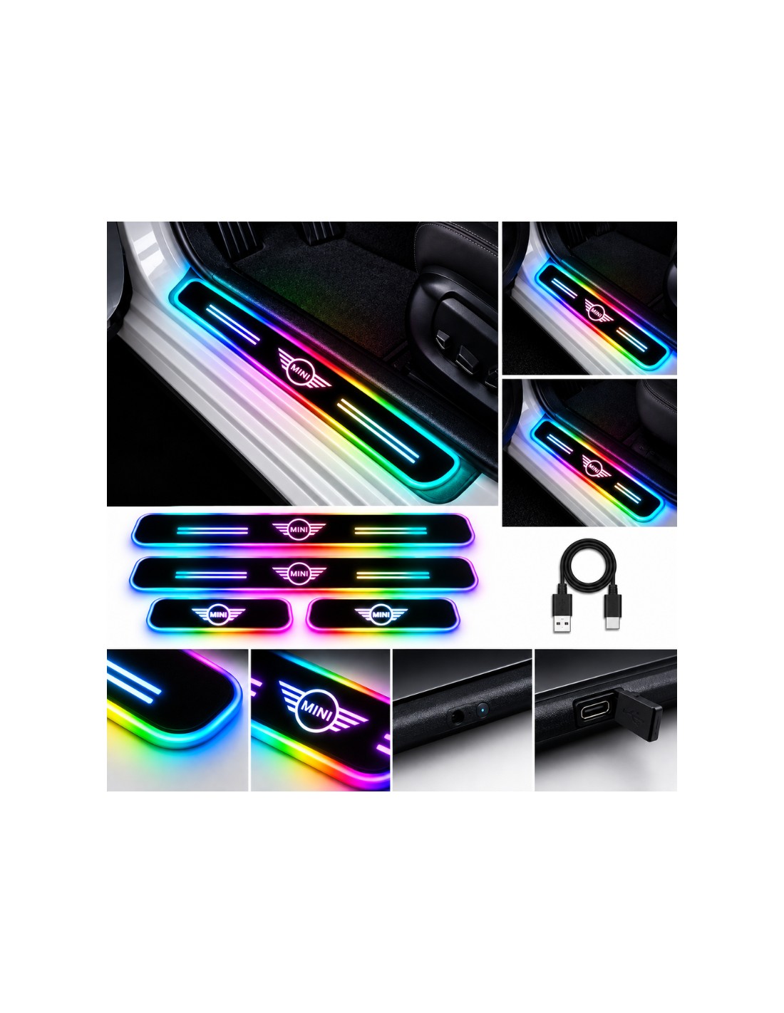 MINI RGB LED door sill plates, four-piece set