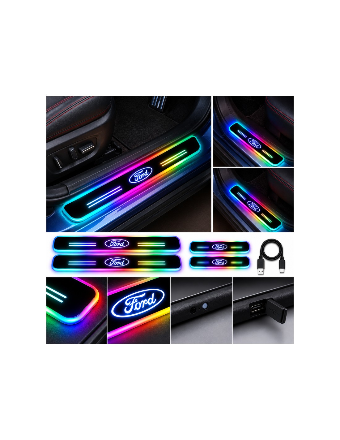 Ford RGB LED door sill plates, four-piece set