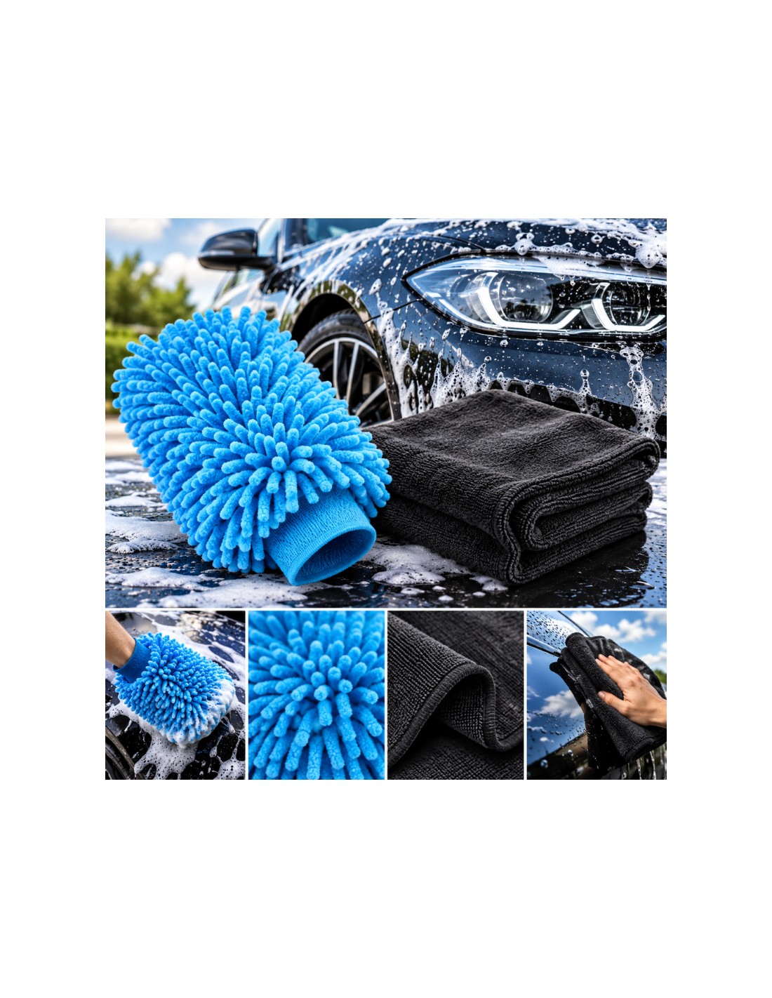 Microfibre car wash kit with mitt and drying cloth