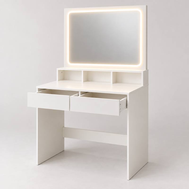 Toeletta Trucco Bianca con Specchio LED, Presa...