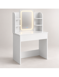 Toeletta Trucco Bianca con Specchio LED, Presa USB e... 2