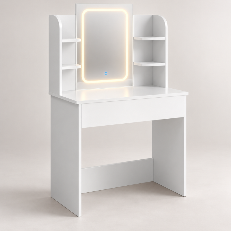 Toeletta Trucco Bianca con Specchio LED, Presa...