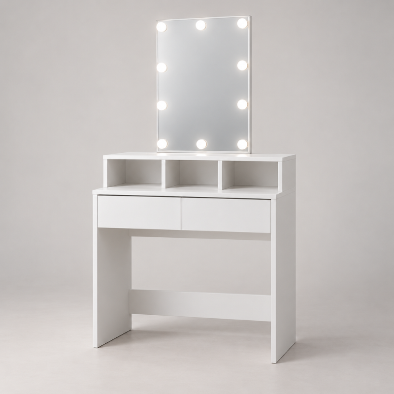 Toeletta Trucco Bianca con Specchio a 10 Luci...