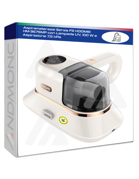 Aspiramaterassi Senza Fili HOOMEI HM-3675MP con Lampada UV, 100 W e Aspirazione 7,5 kPa