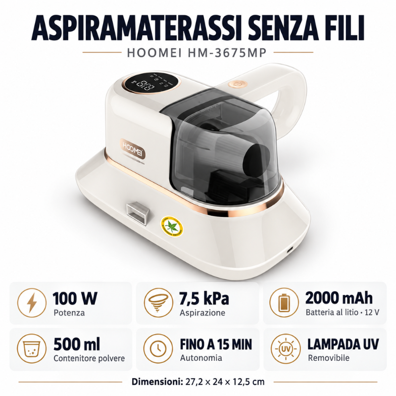 Aspiramaterassi Senza Fili HOOMEI HM-3675MP con...