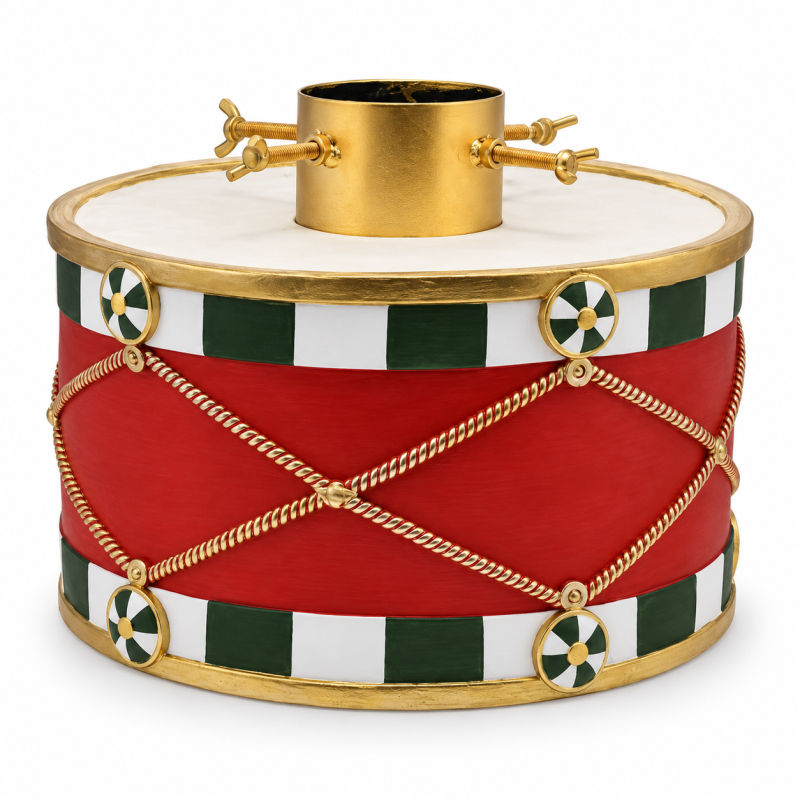 Base albero di Natale tamburo oro rosso 40 × 40 × 30 cm