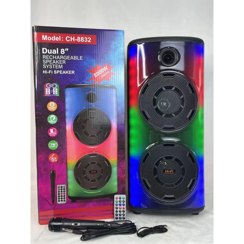 Cassa Bluetooth dual Altoparlante 8” 8000W con Microfono
