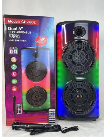 Cassa Bluetooth dual Altoparlante 8” 8000W con Microfono