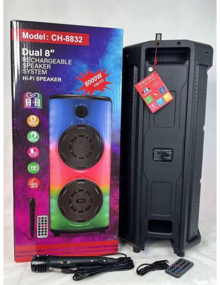 Cassa Bluetooth dual Altoparlante 8” 8000W con Microfono
