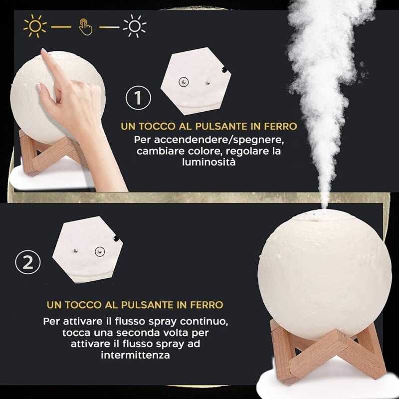 Lampada Diffusore Aromi LED RGB Luna Piena 3D