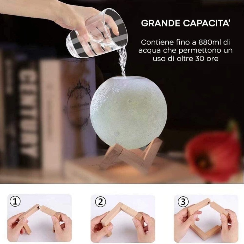 Lampada Diffusore Aromi LED RGB Luna Piena 3D