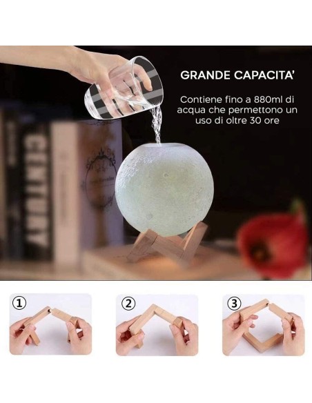 Lampada Diffusore Aromi LED RGB Luna Piena 3D