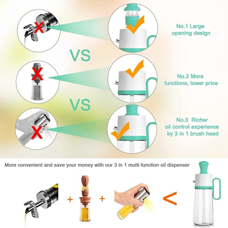 Dispenser Olio Aceto 3in1 Pennello 630ML Vetro