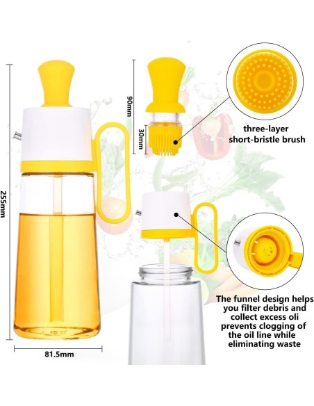 Dispenser Olio Aceto 3in1 Pennello 630ML Vetro