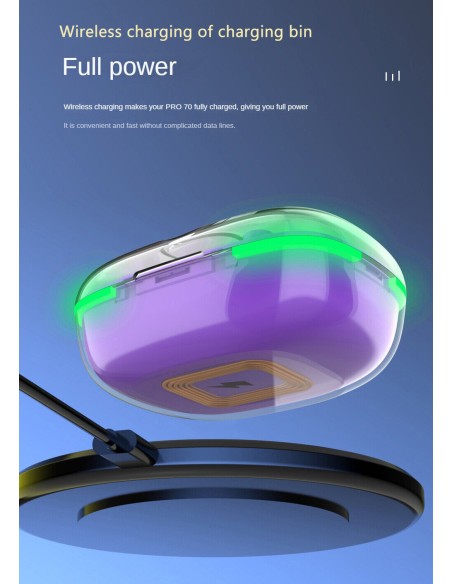 Auricolari Bluetooth PRO70 Cuffie Wireless 5.3 LED Ricaricabili Senza Fili Phone