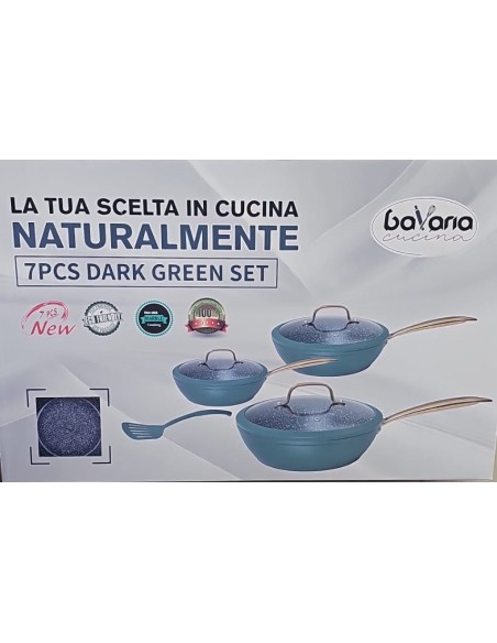 Set da 7 pezzi Padelle Bavaria Verde Scuro antiaderenti