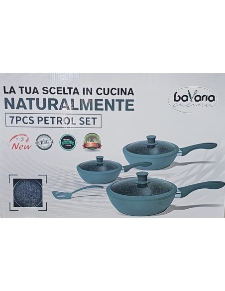 Set da 7 pezzi Padelle Bavaria colore Petrolio antiaderenti