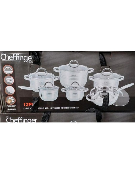 Set 12 pezzi Batteria pentole Cheffinger Acciaio Inox