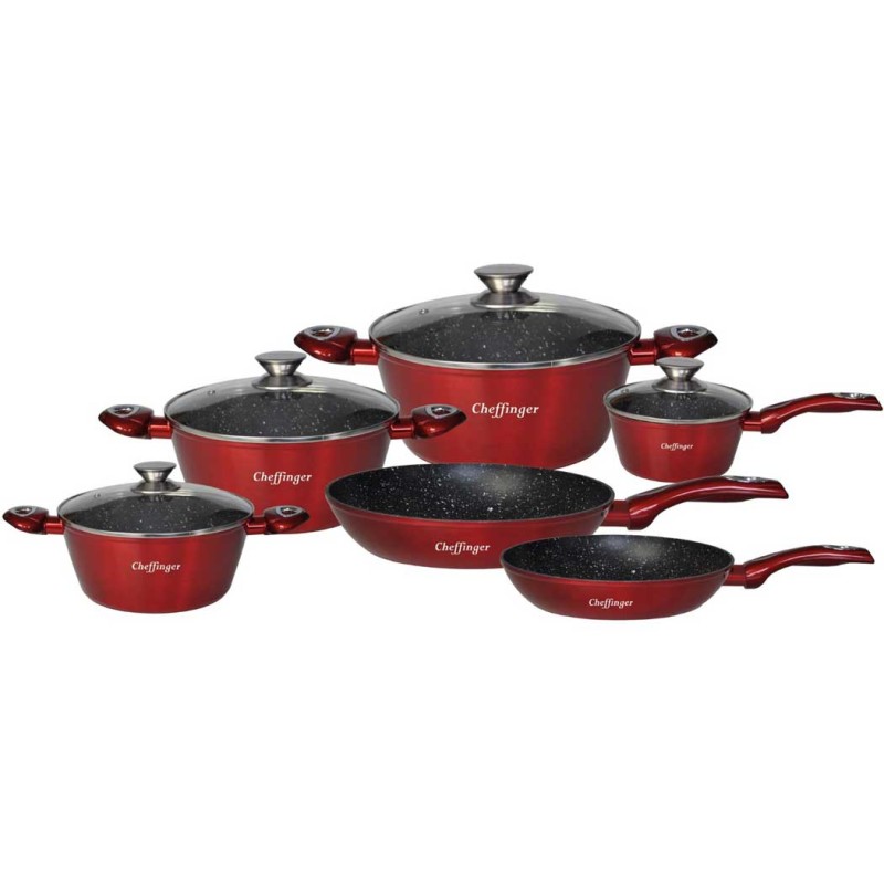 Set 10 pezzi Batteria Pentole Cheffinger Rosso