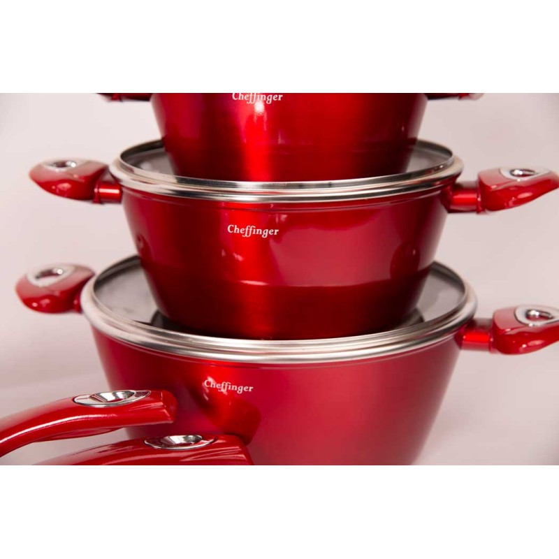 Set 10 pezzi Batteria Pentole Cheffinger Rosso