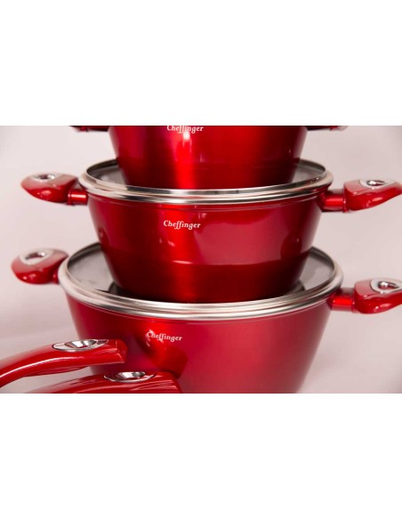 Set 10 pezzi Batteria Pentole Cheffinger Rosso