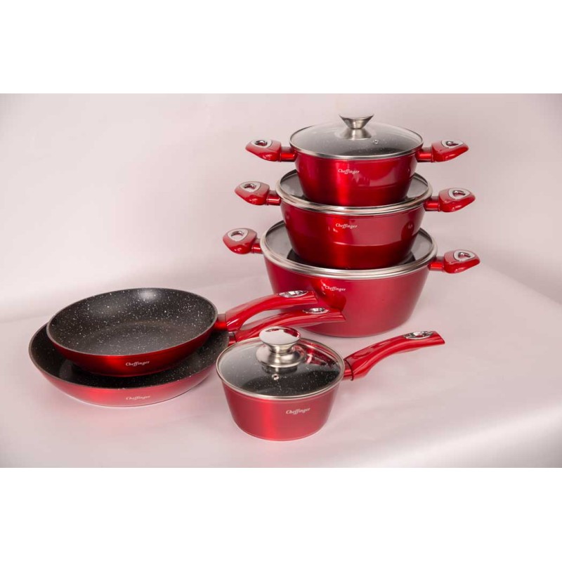 Set 10 pezzi Batteria Pentole Cheffinger Rosso