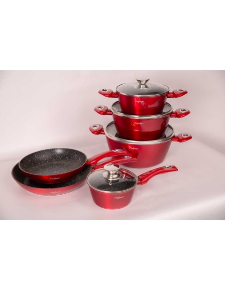 Set 10 pezzi Batteria Pentole Cheffinger Rosso