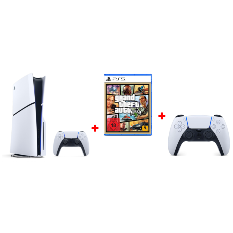 PS5 Console Slim Disco 1TB + GTA GRAND THEFT AUTO V + Joystick Aggiuntivo
