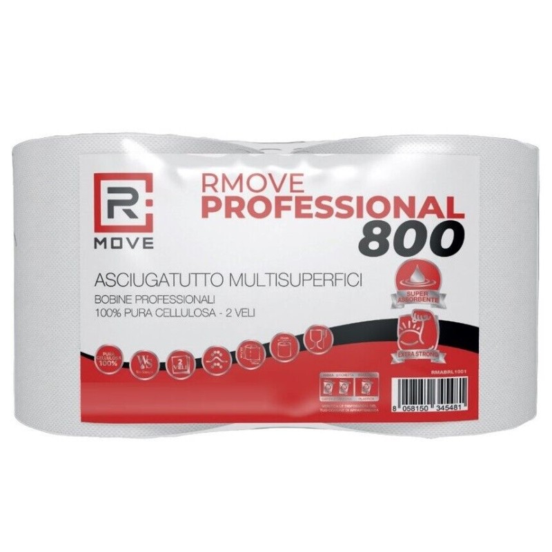 2 Rotoloni di Carta bobina PROFESSIONALE A 800 strappi asciugamani pura cellulosa