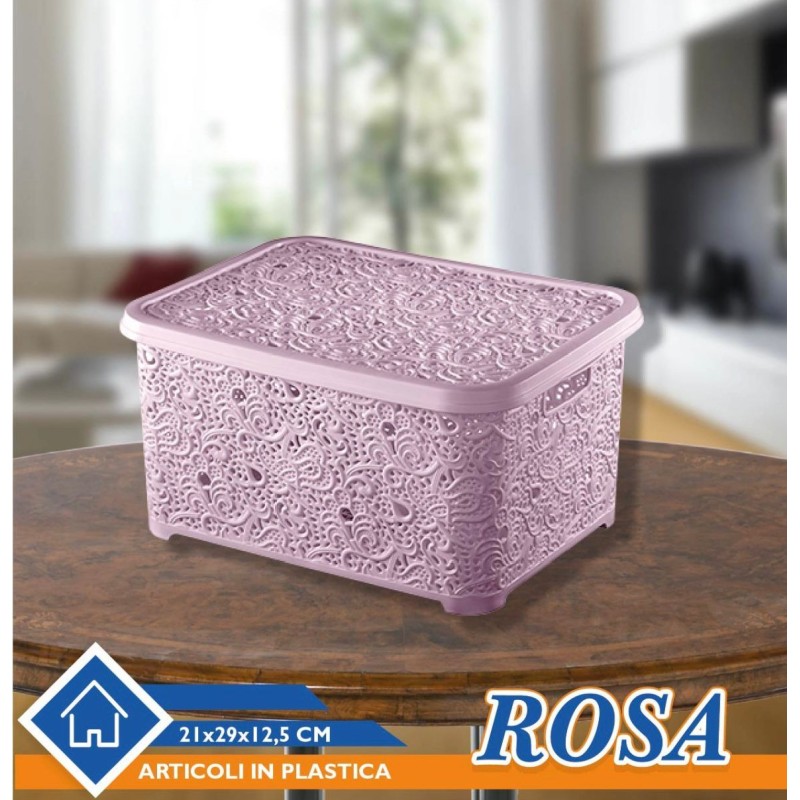 Scatola organizer Rosa 21x29x12.5 cm Plastica