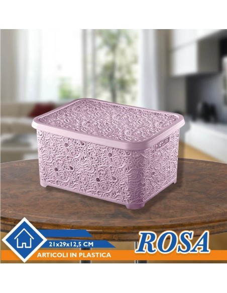 Scatola organizer Rosa 21x29x12.5 cm Plastica