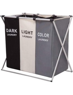 Cesto portabiancheria pieghevole, 3 scomparti, con... 2