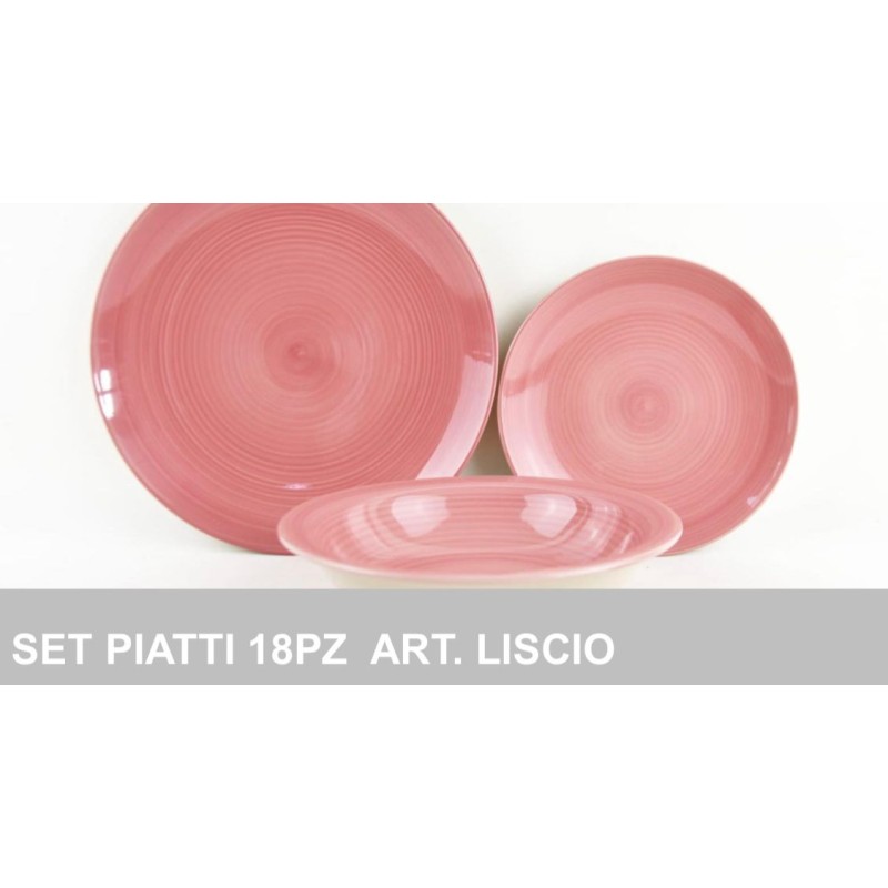 Set Piatti Ceramica 18pz. Art.Liscio Rosa