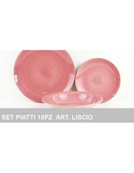 Set Piatti Ceramica 18pz. Art.Liscio Rosa