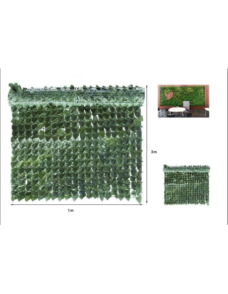Siepe Artificiale Sintetica 1 x 3 metri Rotolo Anticaduta Rete foglie Edera