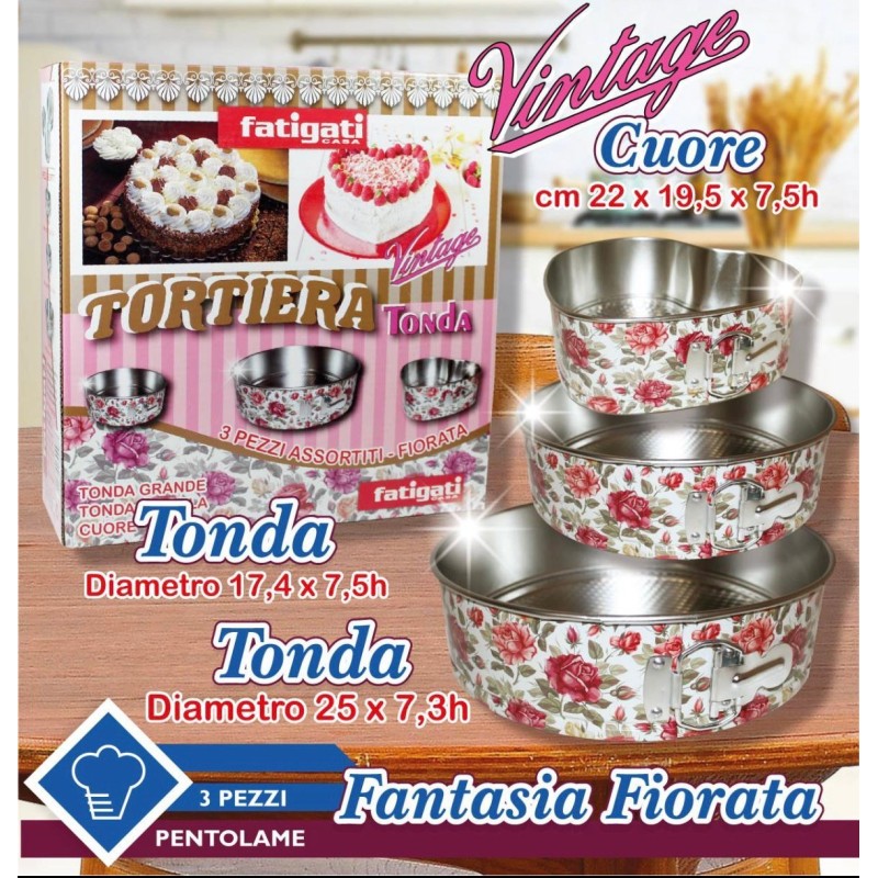 Tortiera Tonda vintage set da 3 tonde e cuore.